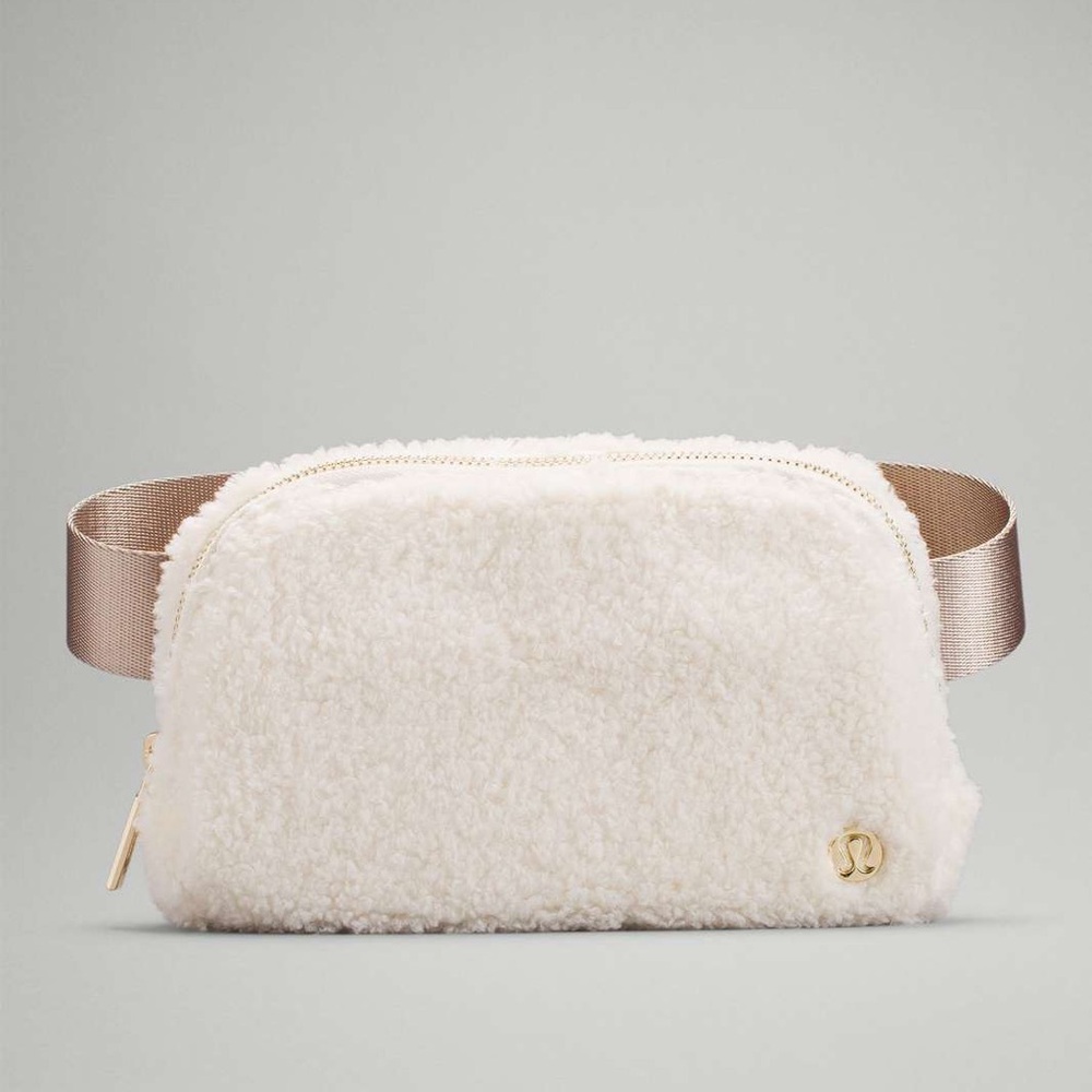Lululemon Everywhere White Sherpa with Gold Hardware Belt Bag